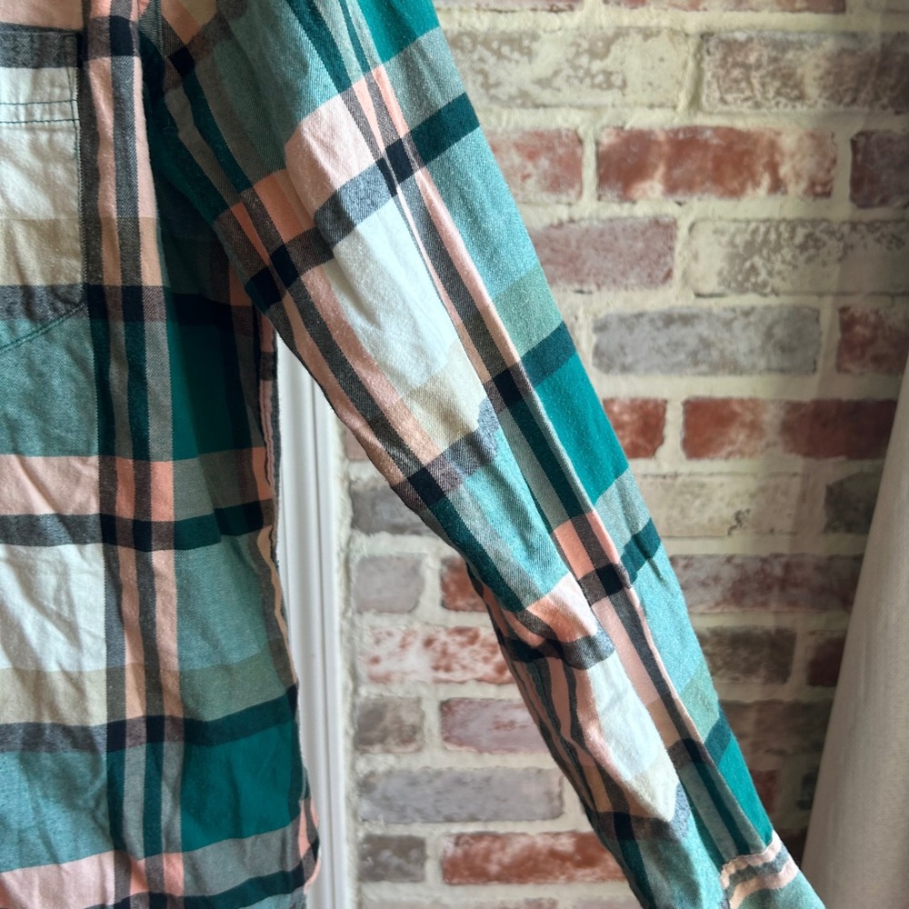 J.Crew Button Down Shirt Women 0 Green Pink Plaid Classic Fit Long Sleeve Cotton - Picture 8 of 8